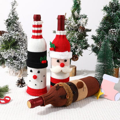 Christmas Wine Bottle Covers Decorative Knit Sleeves Wine Champagne Bottles for Holiday Table Setting Festive Ambiance Craftsmanship for Christmas Decor (Red)