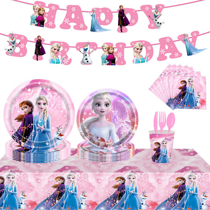 Spiderman Princess Frozen Tableware Set Birthday Celebration Party Set Birthday Decoration Set for Happy Banner, Plates, Cups Set,Napkins,Tablecloths for 20 Guests (Frozen)