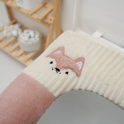 Bathroom Soft Thicker Warmer Warm Plush Stretchable Washable Cloth Toilet Seat Cover Pads with Handle