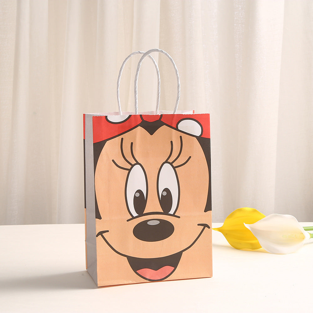 18 Pieces Princess Pink Kraft Paper for Girls Gifts Party FavorGoodie Bags Treat With Handle for Christmas,Birthday,and Celebrations Supplies (Mickey)