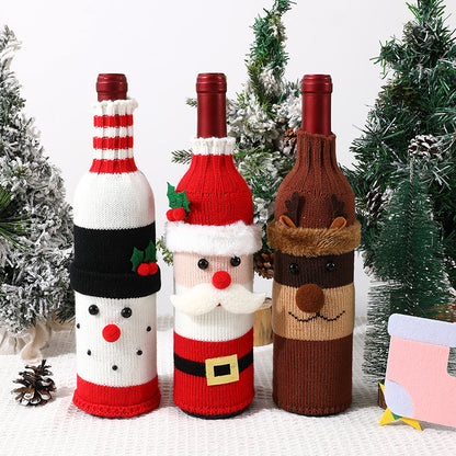 Christmas Wine Bottle Covers Decorative Knit Sleeves Wine Champagne Bottles for Holiday Table Setting Festive Ambiance Craftsmanship for Christmas Decor (Red)