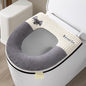 Bathroom Soft Thicker Warmer Warm Plush Stretchable Washable Cloth Toilet Seat Cover Pads with Handle