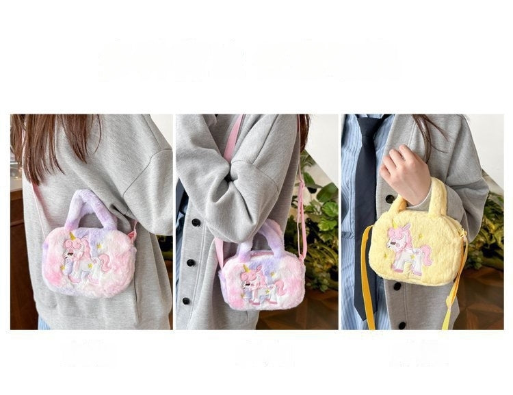 Kids Purse Girls unicorn fluffy Silicone Mini Children's Coin Purse Cute Cartoon Shoulder Bag Crossbody Accessories Bags Adjustable Strap for Kids Gift Travel