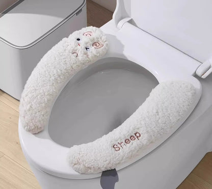 Bathroom Soft Thicker Warmer Warm waterproof Plush Stretchable Washable Cloth Toilet Seat Cover Pads