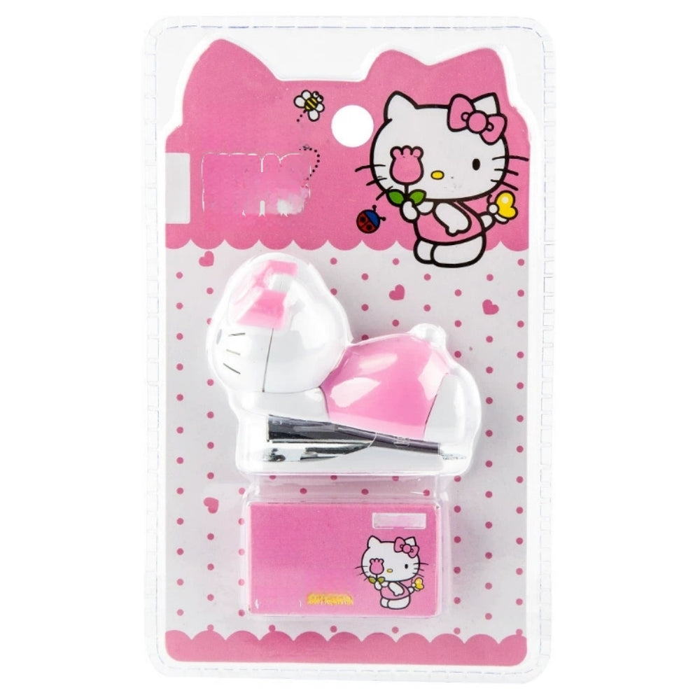 Mini Effortless Kitty Princess Desktop Staplers with 1000 Standard No.10 staples set Cute Stapler Gift for Student and Office School stationary Use （Hello Kitty）