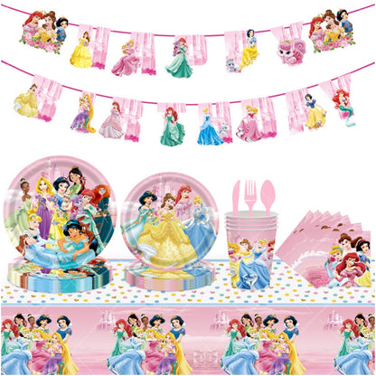 Spiderman Princess Frozen Tableware Set Birthday Celebration Party Set Birthday Decoration Set for Happy Banner, Plates, Cups Set,Napkins,Tablecloths for 20 Guests (Princess)