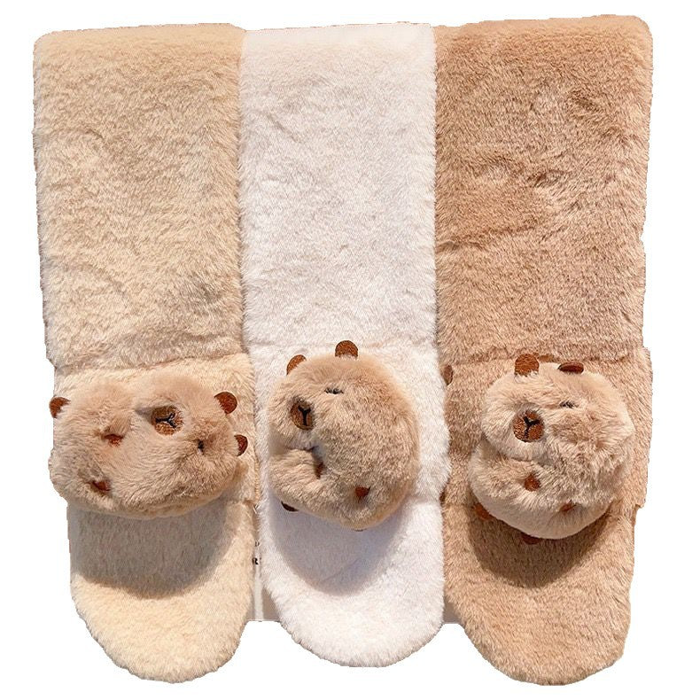 Kids Winter Beanie Scarf for 2-10 Years Old Boys Girls Outdoor Warm Fleece Lined Thermal Knit Fluffy Pom (Capybara)