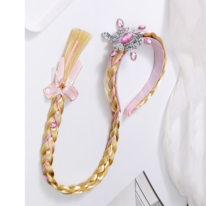 Kids Girls Toddlers Blue Frozen Elsa Ponytail Hair Extension Party Hair clips Snowflake Crown Headband Hairband Costume Dress up Braided Wigs