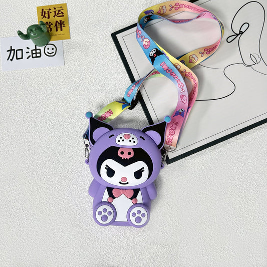 Kids Purse Girls Silicone Mini Children's Coin Purse Cute Cartoon Shoulder Bag Crossbody Bag Accessories Bags Adjustable Strap for Kids Gift Travel Holiday (Kuromi)