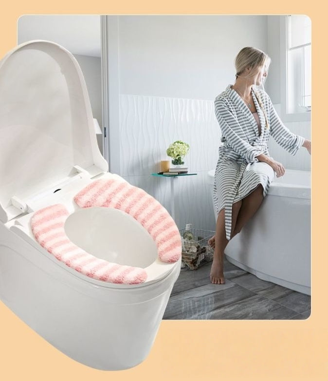 2PCS Bathroom Warmer Toilet Seat Cover Pads Soft and Portable Toilet Seat Cushion Pad Washable and Reusable Toilet Seat Pad