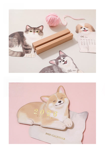 Desk Calendars,2026 Pet Theme Offices Calendar | Academic Planner with Wooden Base Puppy Kitten Design Organization for Daily Work School Teacher Kids Family Home Class Offices