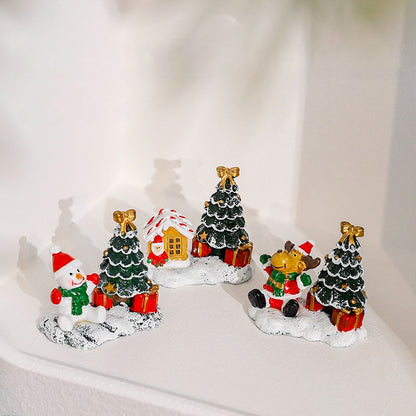 Christmas Miniature Ornament Kits Mini Xmas Style Figurines Reindeer Christmas Tree Cute Cartoon Xmas Decor for Home Garden Party Decor Desktop Decoration