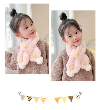 Kids Winter Beanie Scarf for 2-10 Years Old Boys Girls.Outdoor Warm Fleece Lined Thermall Knit Fluffy Pom (White)