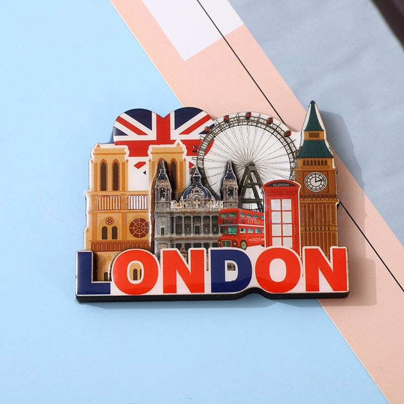 London 3D Metal Fridge Magnet London Eye Tower Bridge Big Ben Westminster Abbey Royal Guard Telephone Box Double Decker Bus England UK British Souvenir Gift (London)