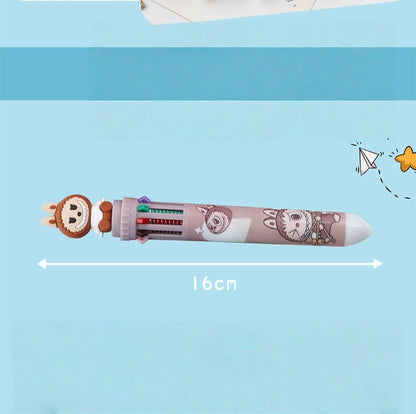 Multicolor teddy bear Pens 0.5mm 10-in-1 Retractable Ballpoint Pens 10 Colors Transparent Barrel Ballpoint Pen for Office Supplies and kids school (Labubu(random color))