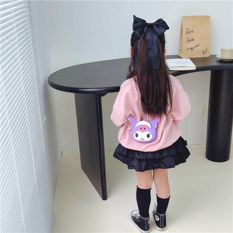 Kids Purse Girls Silicone Mini Children's Coin Purse Cute Cartoon Shoulder Bag Crossbody Bag Accessories Bags Adjustable Strap for Kids Gift Travel Holiday (Kuromi)