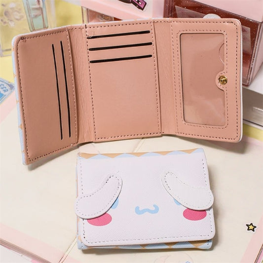 Dog Print Tri-fold PU Wallet for Women Portable Short Wallet Pouch with Multiple Card Slots Compact Storage for Girls and Ladies(Cinnamoroll)