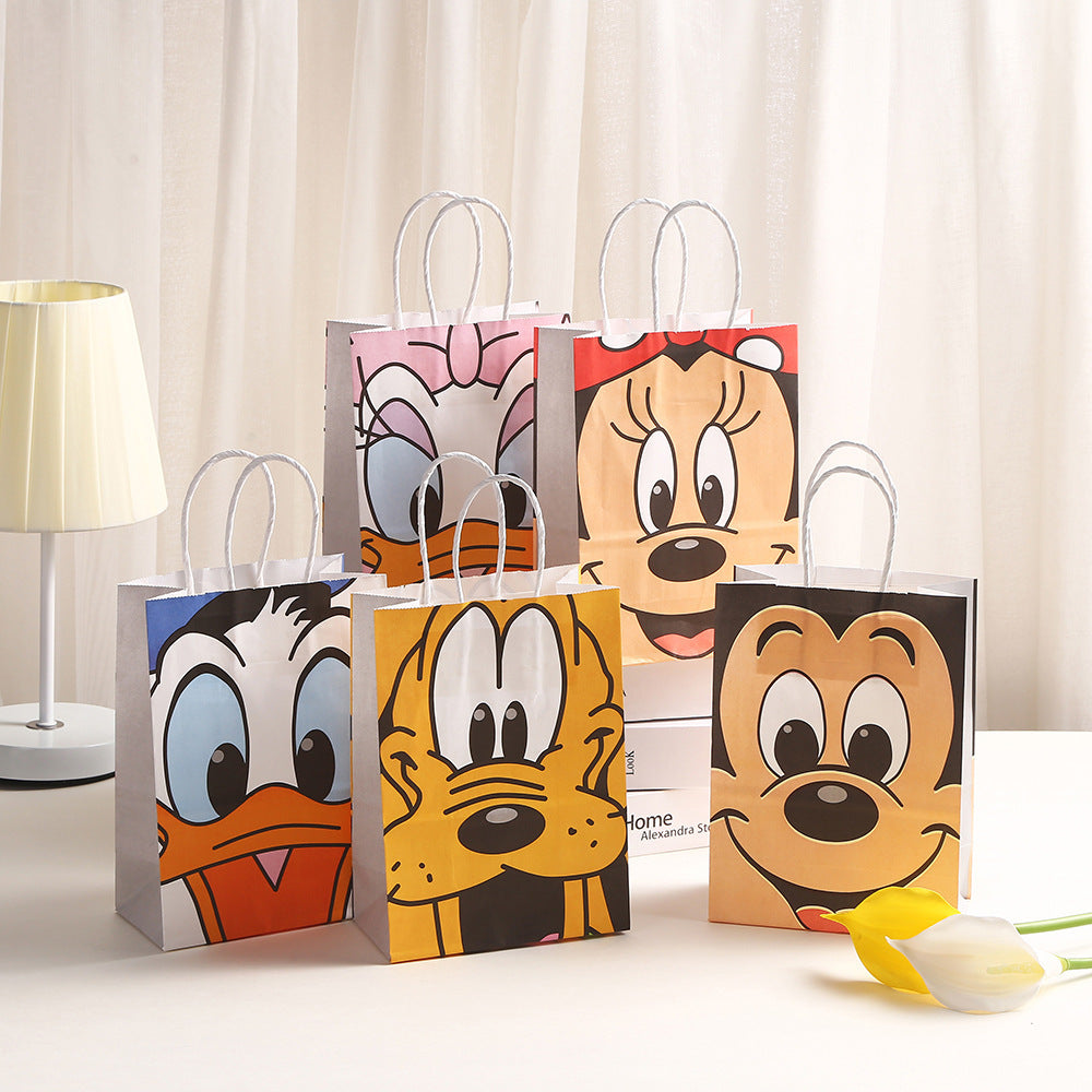 18 Pieces Princess Pink Kraft Paper Bags for Girls Gifts Party Favor Goodie  Treat Bags With Handle for Christmas,Birthday,and Celebrations Party Supplies （Mickey）