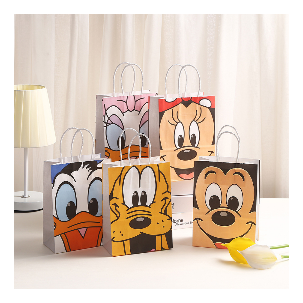 18 Pieces Princess Pink Kraft Paper Bags for Girls Gifts Party Favor Goodie  Treat Bags With Handle for Christmas,Birthday,and Celebrations Party Supplies （Mickey）