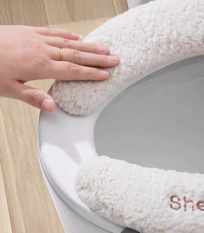 Bathroom Soft Thicker Warmer Warm waterproof Plush Stretchable Washable Cloth Toilet Seat Cover Pads