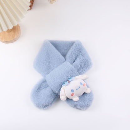 Kids Winter Beanie Scarf for 2-10 Years Old Boys Girls.Outdoor Warm Fleece Lined Thermal Knit Fluffy Pom(Kuromi)