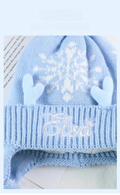Kids Winter Beanie Hat Scarf for 2-10 Years Old Boys Girls.Outdoor Warm Fleece Lined Thermal Knit Fluffy Pom(pink Elsa)