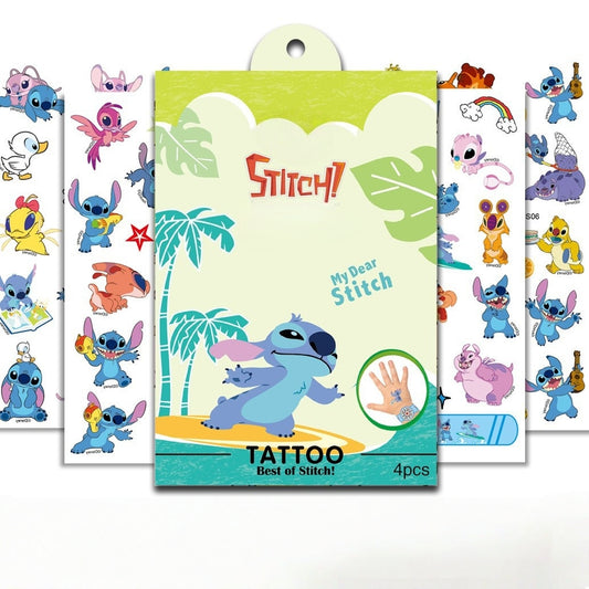 4 Sheets Kids Girls Princess Mermaid Temporary Tattoos Sticker Birthday Party Bag Fillers Favors Supplies Gifts Goodies,Fake Waterproof Temporary Tattoo Set(Stitch