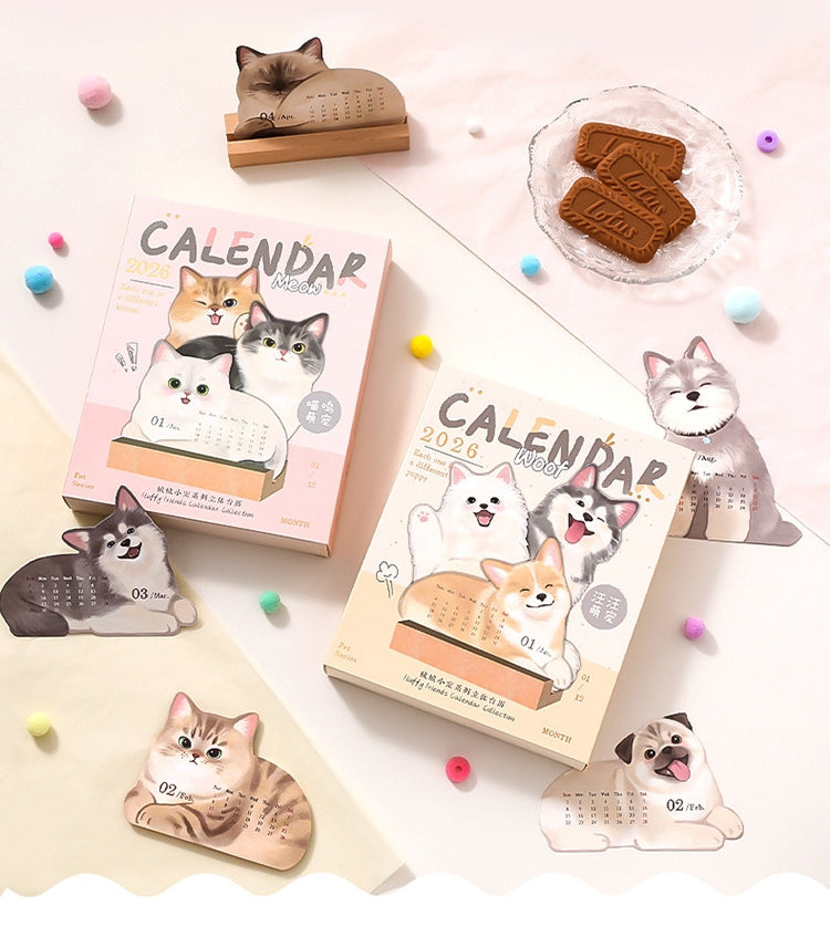 Desk Calendars,2026 Pet Theme Offices Calendar | Academic Planner with Wooden Base Puppy Kitten Design Organization for Daily Work School Teacher Kids Family Home Class Offices