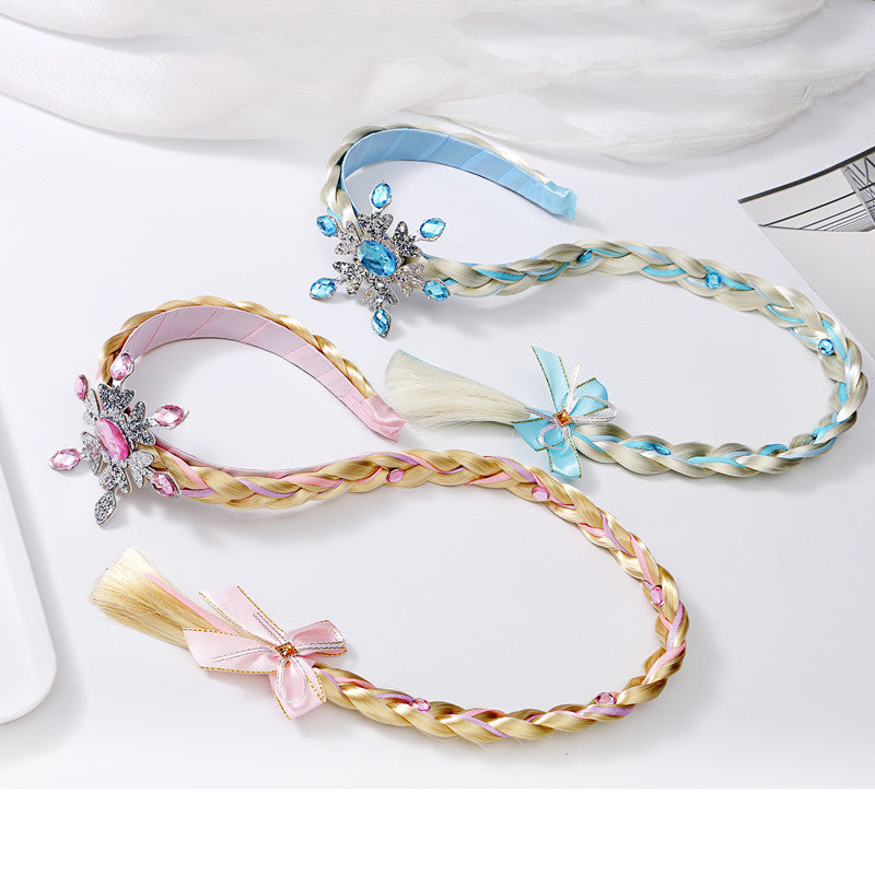 Kids Girls Toddlers Blue Frozen Elsa Ponytail Hair Extension Party Hair clips Snowflake Crown Headband Hairband Costume Dress up Braided Wigs