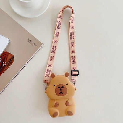 Kids Purse Girls Silicone Mini Children's Coin Purse Cute Cartoon Shoulder Bag Crossbody Bag Accessories Bags Adjustable Strap for Kids Gift Travel Holiday (Capybara)