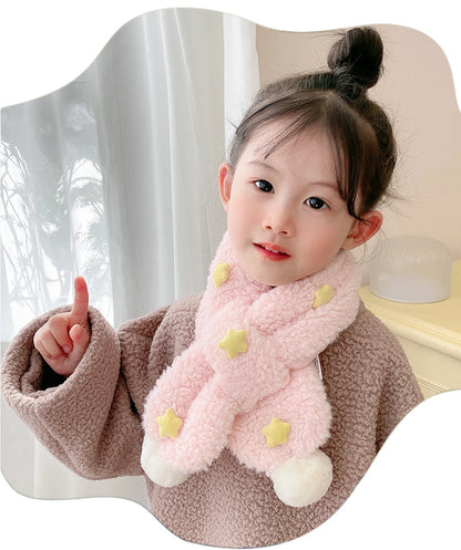 Kids Winter Beanie Scarf for 2-10 Years Old Boys Girls.Outdoor Warm Fleece Lined Thermall Knit Fluffy Pom (White)