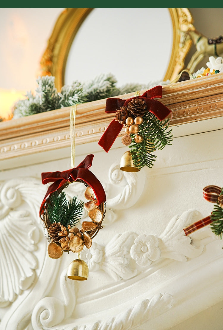 2PCS Velvets Bowknot Pinecone Bells Accessory Christmas Tree Hanging Pendant Ornament Stylish Door Handle Home Decoration
