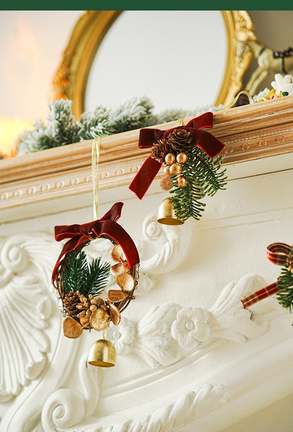 2PCS Velvets Bowknot Pinecone Bells Accessory Christmas Tree Hanging Pendant Ornament Stylish Door Handle Home Decoration