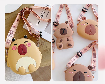 Kids Purse Girls Silicone Mini Children's Coin Purse Cute Cartoon Shoulder Bag Crossbody Bag Accessories Bags Adjustable Strap for Kids Gift Travel Holiday (Capybara)