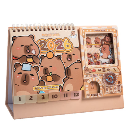 Capybara Desk Calendar 2026,Standing Flip Desktop Calendar from Jan 2026 to Dec 2026 - Metal Ring Twin-Wire Binding Monthly for Home Office School kid with Gashapon