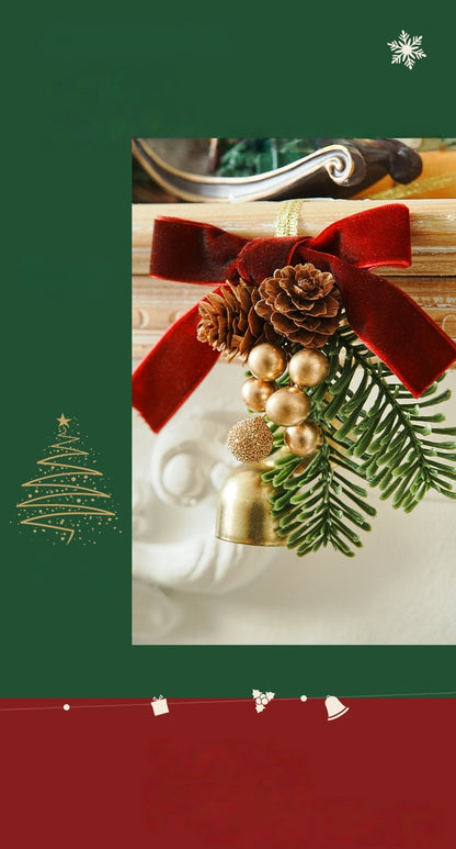 2PCS Velvets Bowknot Pinecone Bells Accessory Christmas Tree Hanging Pendant Ornament Stylish Door Handle Home Decoration