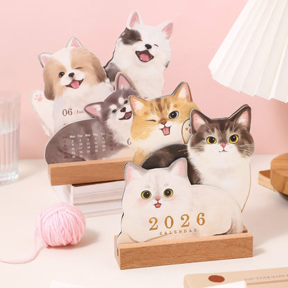 Desk Calendars,2026 Pet Theme Offices Calendar | Academic Planner with Wooden Base Puppy Kitten Design Organization for Daily Work School Teacher Kids Family Home Class Offices