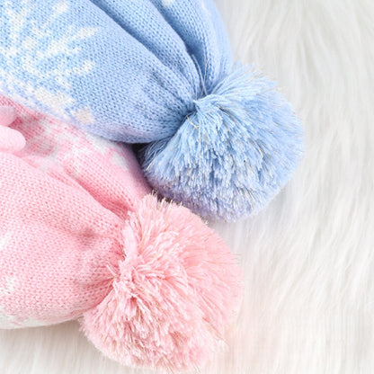 Kids Winter Beanie Hat Scarf for 2-10 Years Old Boys Girls.Outdoor Warm Fleece Lined Thermal Knit Fluffy Pom(Blue Elsa)