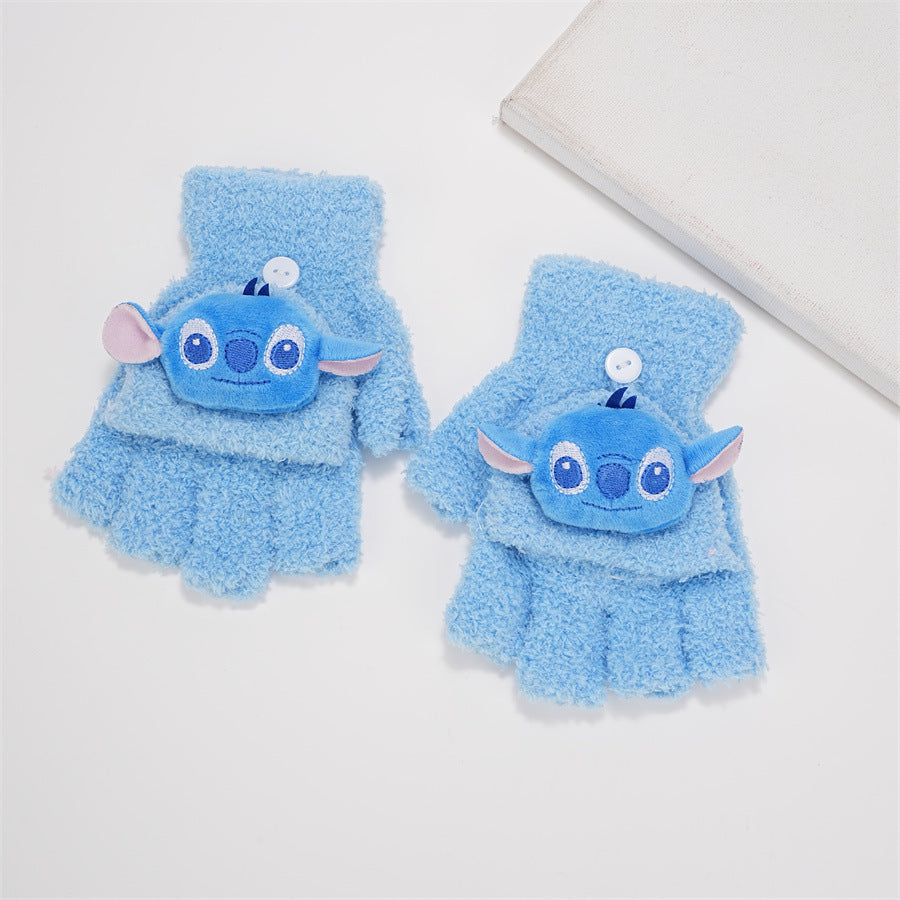 Fingerless Flap Cover Gloves Winter Knit Warm Mittens Soft Lined Fleece Thermal Outdoor Half Finger Gloves with Cover Convertible Flip Top for Kids