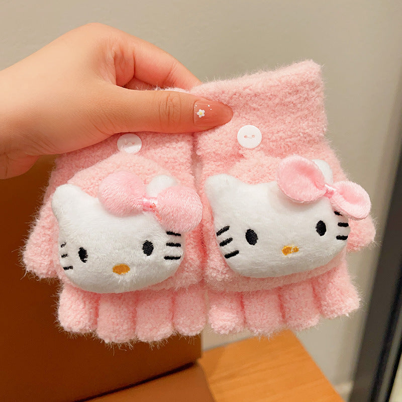 Fingerless Flap Cover Gloves Winter Knit Warm Mittens Soft Lined Fleece Thermal Outdoor Half Finger Gloves with Cover Convertible Flip Top for Kids