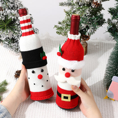 Christmas Wine Bottle Covers Decorative Knit Sleeves Wine Champagne Bottles for Holiday Table Setting Festive Ambiance Craftsmanship for Christmas Decor (Red)
