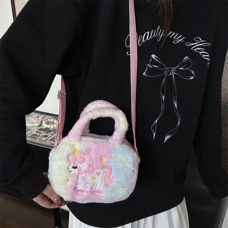 Kids Purse Girls unicorn fluffy Silicone Mini Children's Coin Purse Cute Cartoon Shoulder Bag Crossbody Accessories Bags Adjustable Strap for Kids Gift Travel