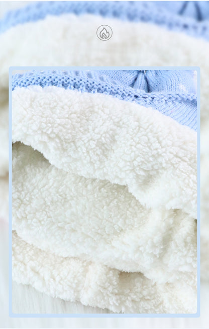 Kids Winter Beanie Hat Scarf for 2-10 Years Old Boys Girls.Outdoor Warm Fleece Lined Thermal Knit Fluffy Pom(Blue Elsa)