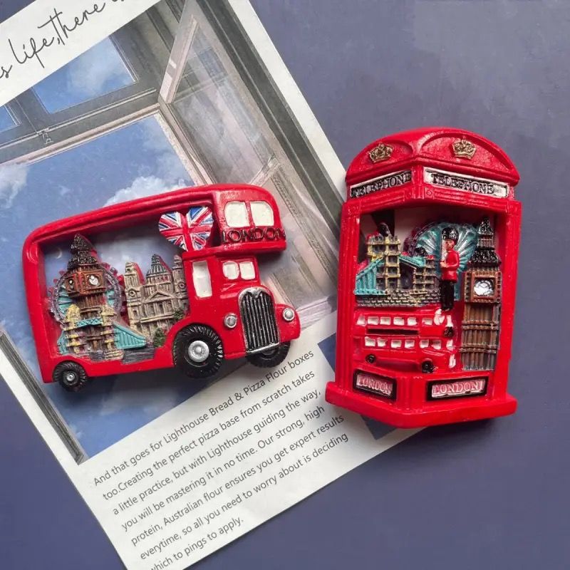 London 3D Metal Fridge Magnet London Eye Tower Bridge Big Ben Westminster Abbey Royal Guard Telephone Box Double Decker Bus England UK British Souvenir Gift (Telephone)