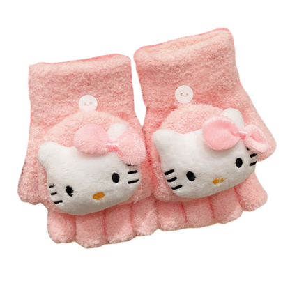 Fingerless Flap Cover Gloves Winter Knit Warm Mittens Soft Lined Fleece Thermal Outdoor Half Finger Gloves with Cover Convertible Flip Top for Kids