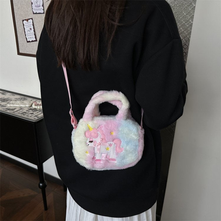 Kids Purse Girls unicorn fluffy Silicone Mini Children's Coin Purse Cute Cartoon Shoulder Bag Crossbody Accessories Bags Adjustable Strap for Kids Gift Travel