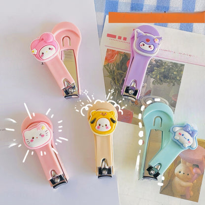 4PCS Kids Nail Clipper Manicure Sets Stainless Steel Cartoon Kitty Childrens Nail Clippers Kids Fortable Light Pedicure Kit Grooming Tools Baby Nail Clipper Set