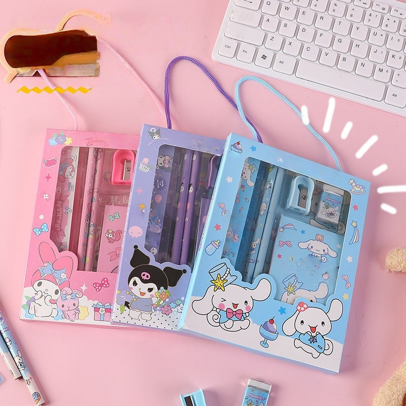 Capybara dog Stationery Set, School Stationery Set Include 2 Pencils, Ruler, Eraser and Pencil Sharpener, and notebook Birthday Gifts for Girls and Boys back to school (Kuromi)