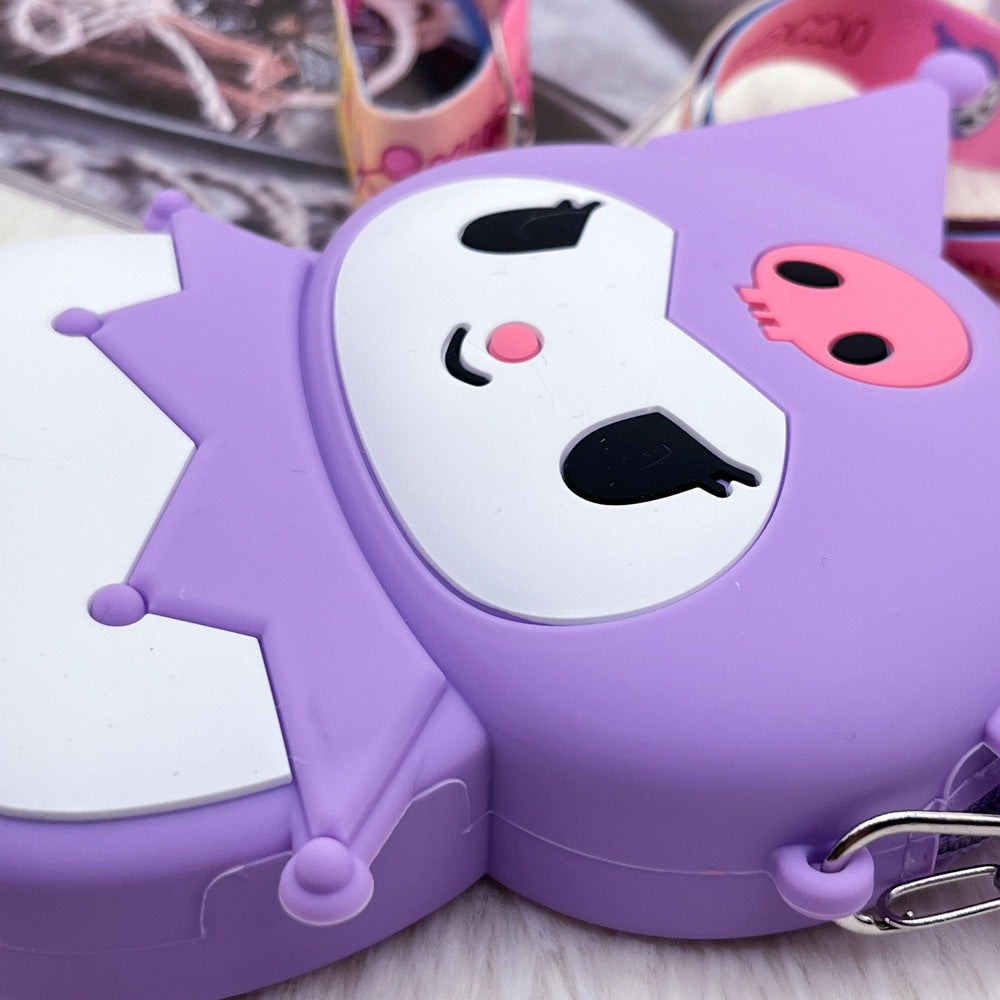 Kids Purse Girls Silicone Mini Children's Coin Purse Cute Cartoon Shoulder Bag Crossbody Bag Accessories Bags Adjustable Strap for Kids Gift Travel Holiday (Kuromi)