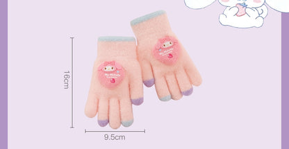 Full Finger Gloves Dinosaur Cat Capybara Winter Knit Warm Mittens Soft Lined Fleece Thermal Outdoor Stretchy Gloves for Kids boys girls (Kuromi)
